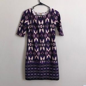 Lightly worn, purple patterned size 0 dress by Eliza J